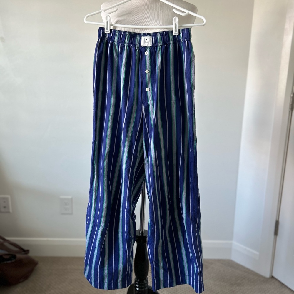 Anthropologie Blue and Green Striped Boxer Pants Size XS